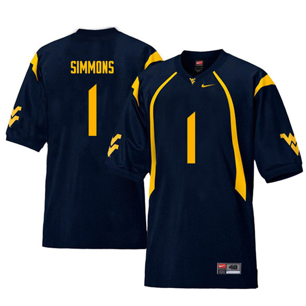 Men #1 T.J. Simmons West Virginia Mountaineers Throwback College Football Jerseys Sale-Navy